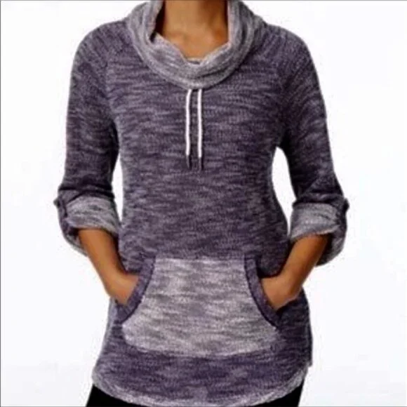 Kensie Performance Drawstring Cowlneck Half Sleeve Sweater Kangaroo Pocket Small - Picture 1 of 16